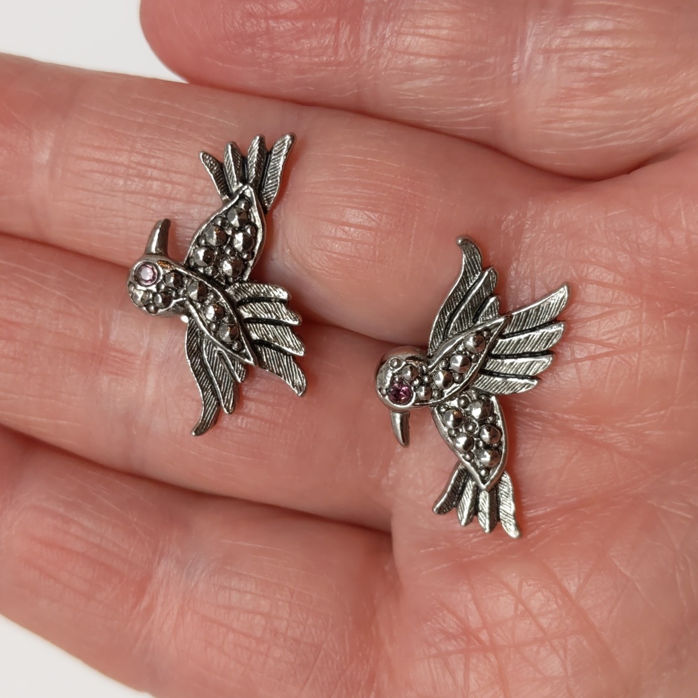 Vintage Avon Silver Tone Hummingbird Earrings